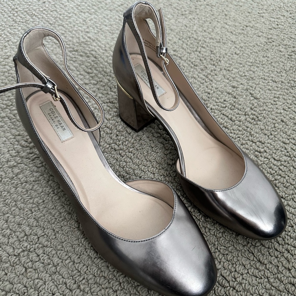 Metallic COLE HANN `Larue’ Pump w/ Ankle Strap
